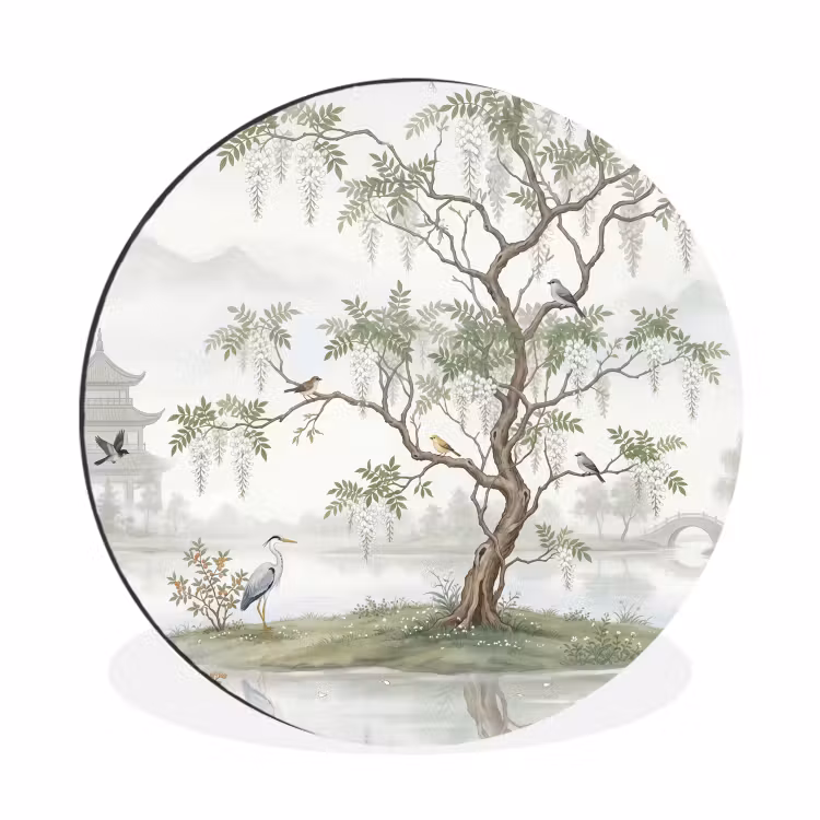 Wandcirkel - Aluminium - Reiger - Landschap - Groen — 1
