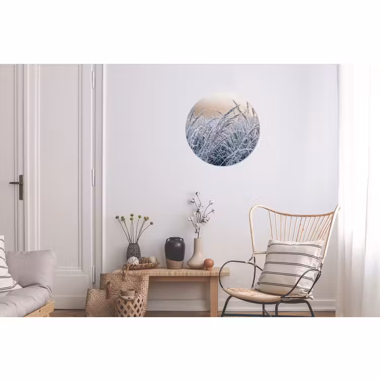 Wandcirkel - Aluminium - Rijp - Gras - Kristallen - Winter - Minimalistisch — 2