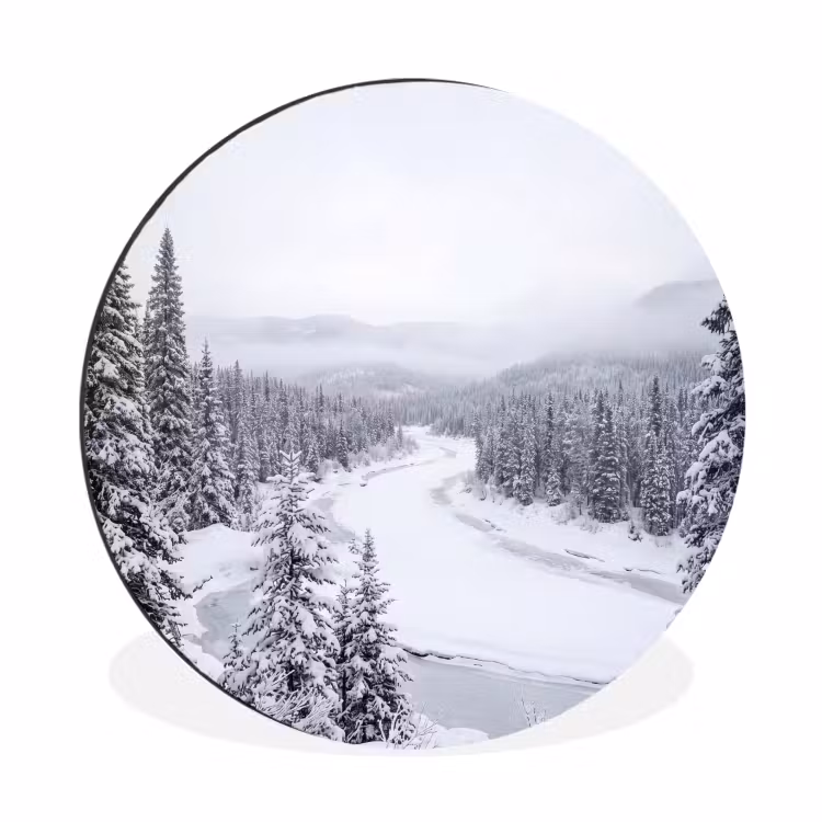 Wandcirkel - Aluminium - Rivier - Bevroren - Landschap - Winter — 1