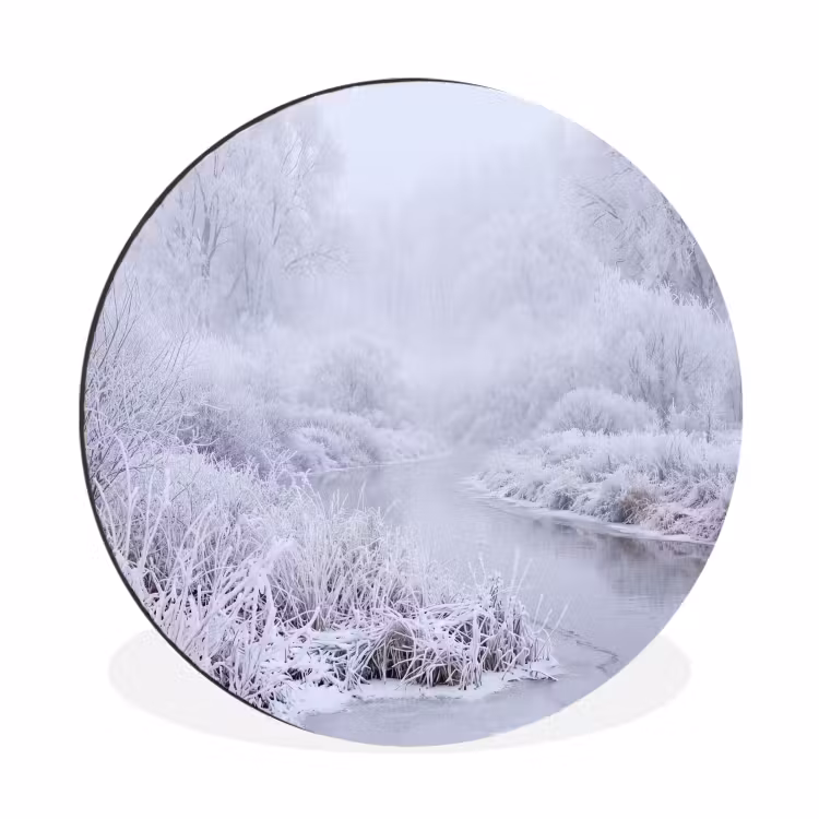 Wandcirkel - Aluminium - Rivier - Sneeuw - Bos - Winter - Schilderachtig — 1