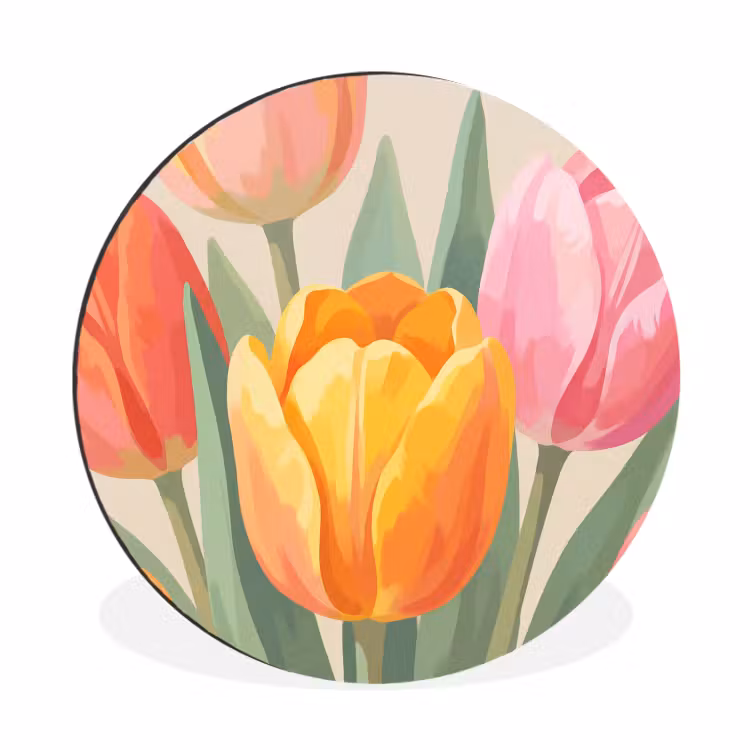 Wandcirkel - Aluminium - Tulpen - Abstract - Kleurrijk — 1