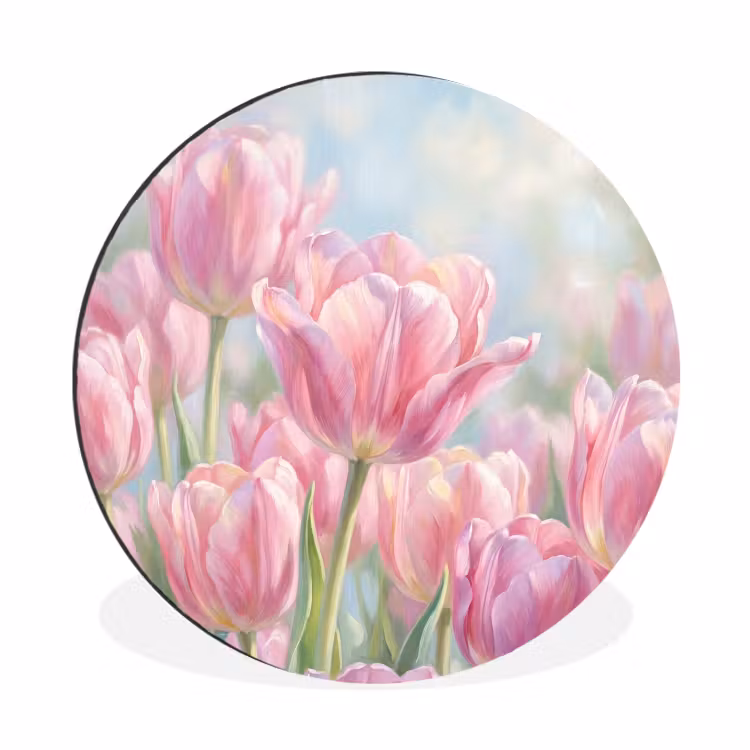 Wandcirkel - Aluminium - Tulpen - Veld - Lente - Roze — 1