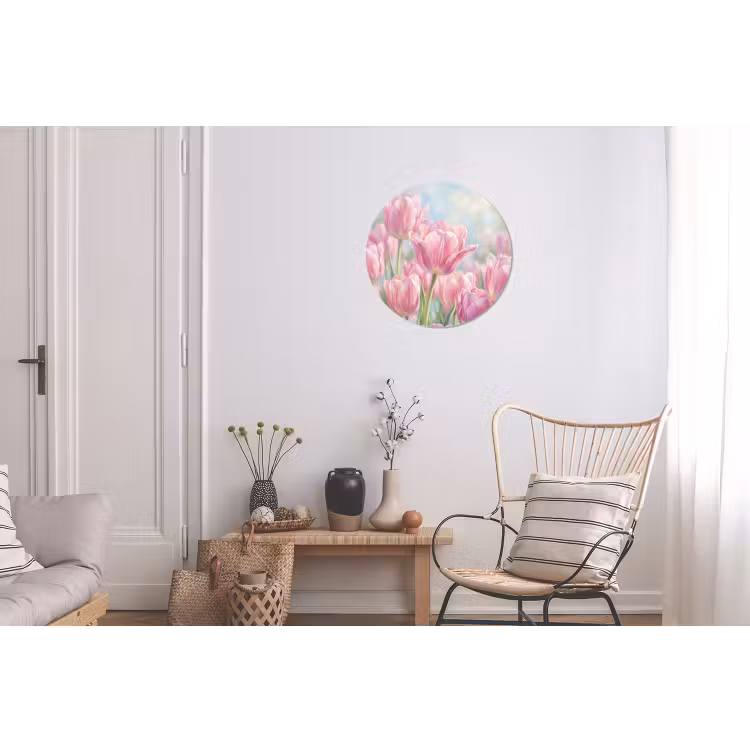 Wandcirkel - Aluminium - Tulpen - Veld - Lente - Roze — 2