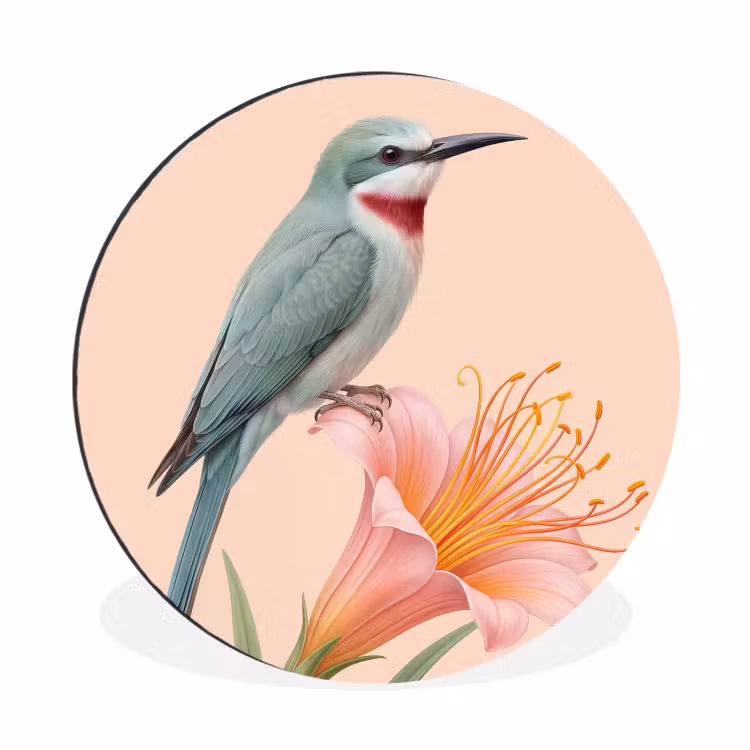 Wandcirkel - Aluminium - Vogel - Bloem - Natuur - Roze — 1