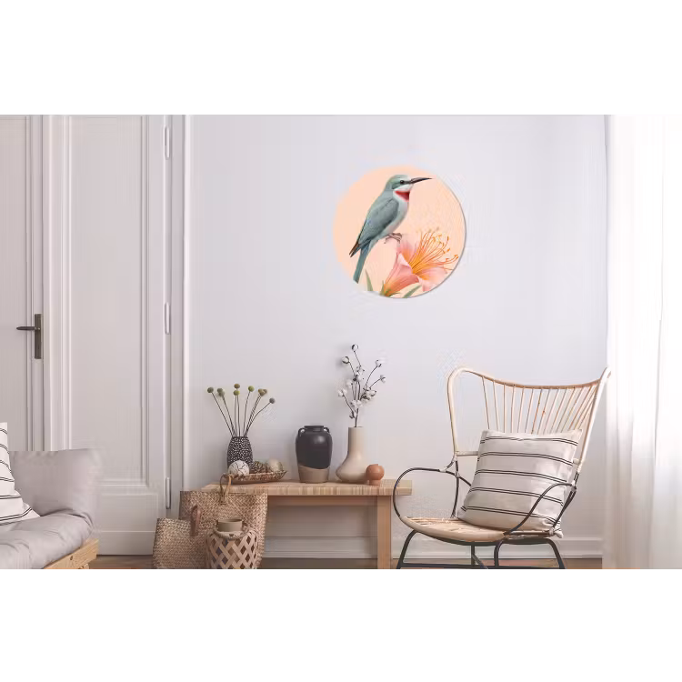 Wandcirkel - Aluminium - Vogel - Bloem - Natuur - Roze — 2
