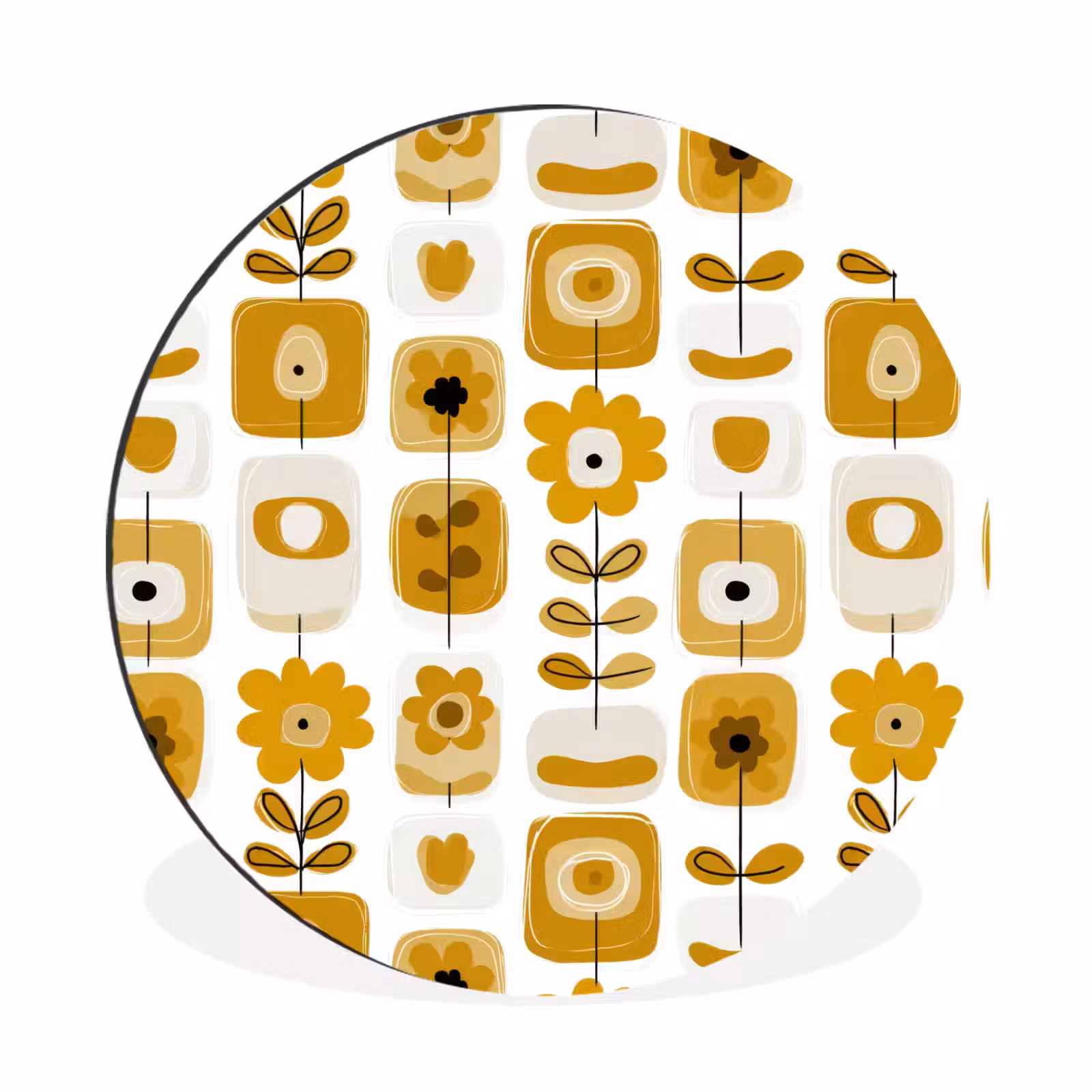 Wandcirkel - Aluminium - Retro - Abstract - Bloemen - Okergeel — 1