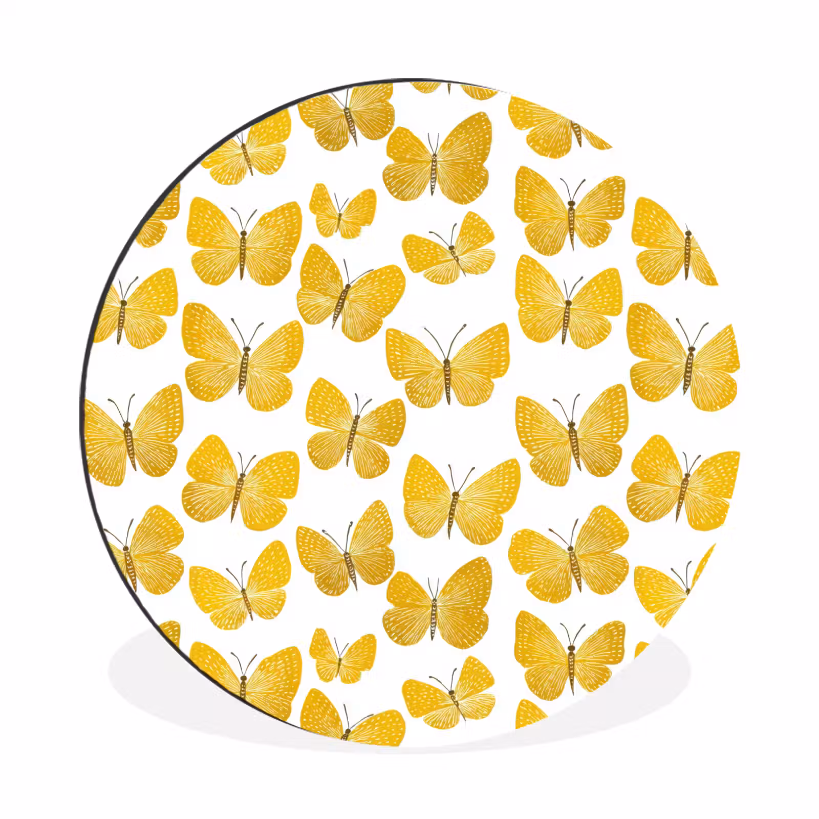 Wandcirkel - Aluminium - Vlinders - Botanisch - Illustratie - Geel - Wit — 1