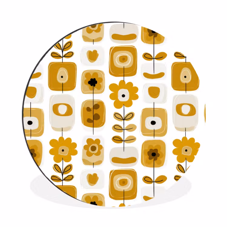 Wandcirkel - Aluminium - Retro - Abstract - Bloemen - Okergeel — 1