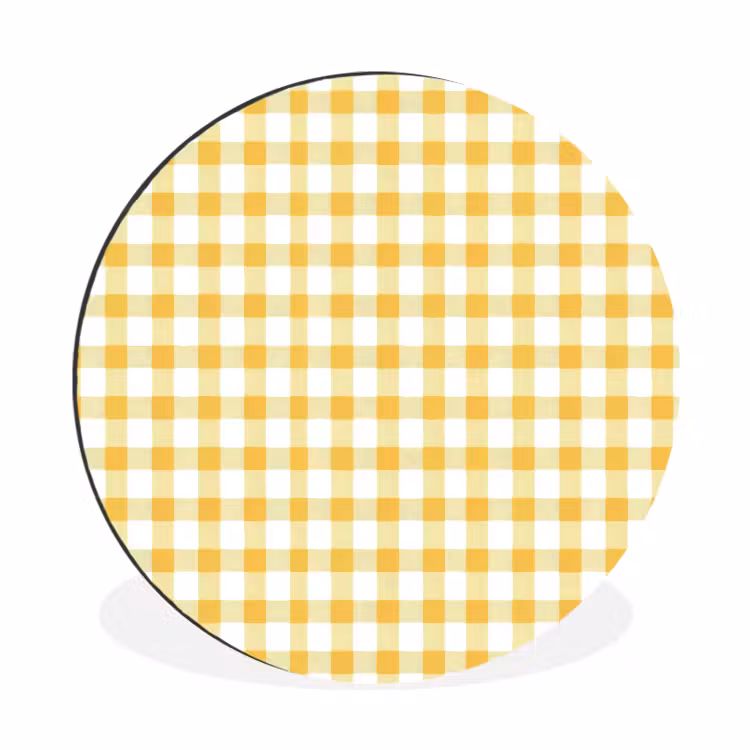 Wandcirkel - Aluminium - Ruit - Gingham - Klassiek - Geel en Wit — 1