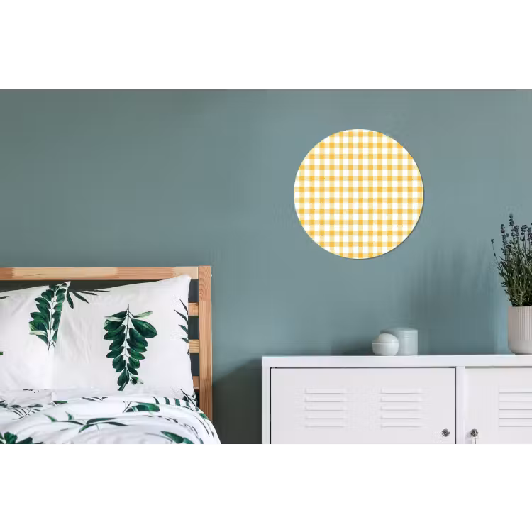 Wandcirkel - Aluminium - Ruit - Gingham - Klassiek - Geel en Wit — 4