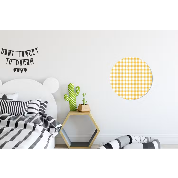 Wandcirkel - Aluminium - Ruit - Gingham - Klassiek - Geel en Wit — 5