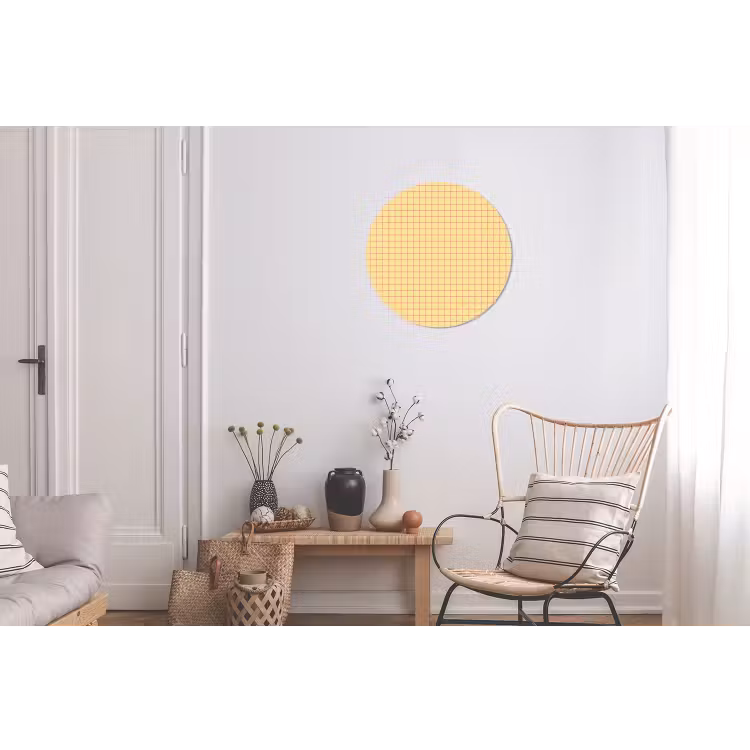 Wandcirkel - Aluminium - Ruitjes - Grid - Minimalistisch - Geel - Roze — 2