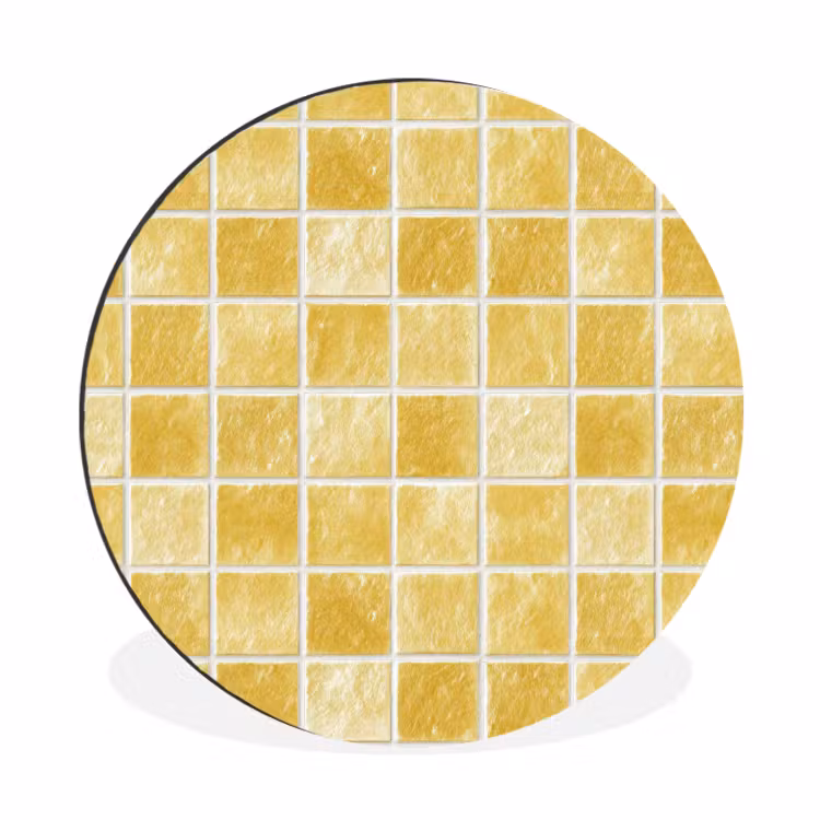 Wandcirkel - Aluminium - Tegels - Mozaïek - Textuur - Goudgeel — 1