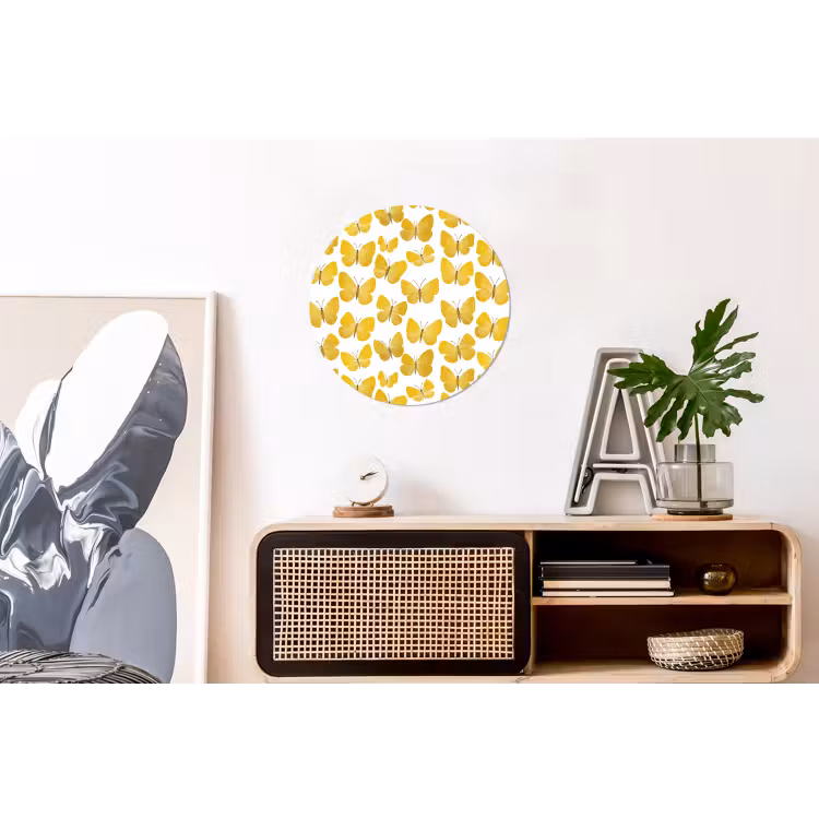 Wandcirkel - Aluminium - Vlinders - Botanisch - Illustratie - Geel - Wit — 3
