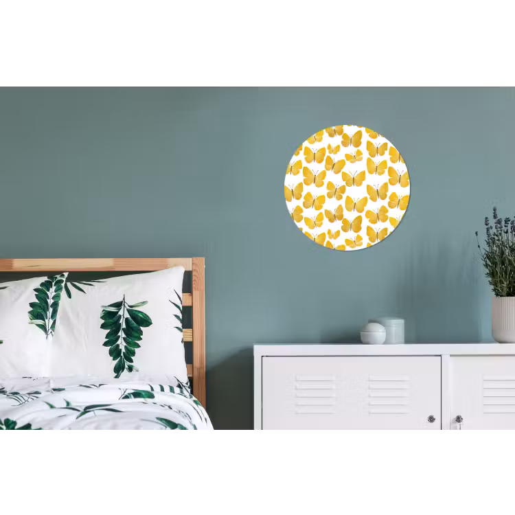 Wandcirkel - Aluminium - Vlinders - Botanisch - Illustratie - Geel - Wit — 4
