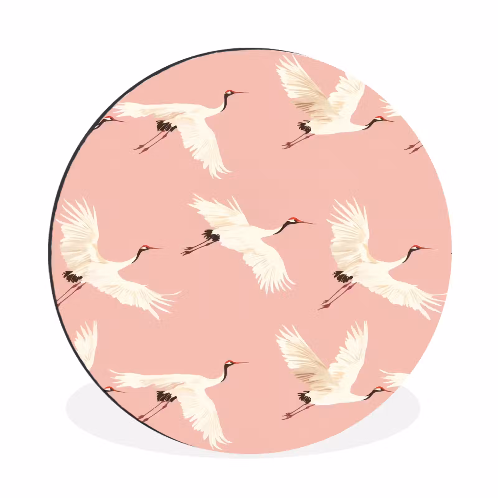Wandcirkel - Aluminium - Modern - Kraanvogels - Roze — 1