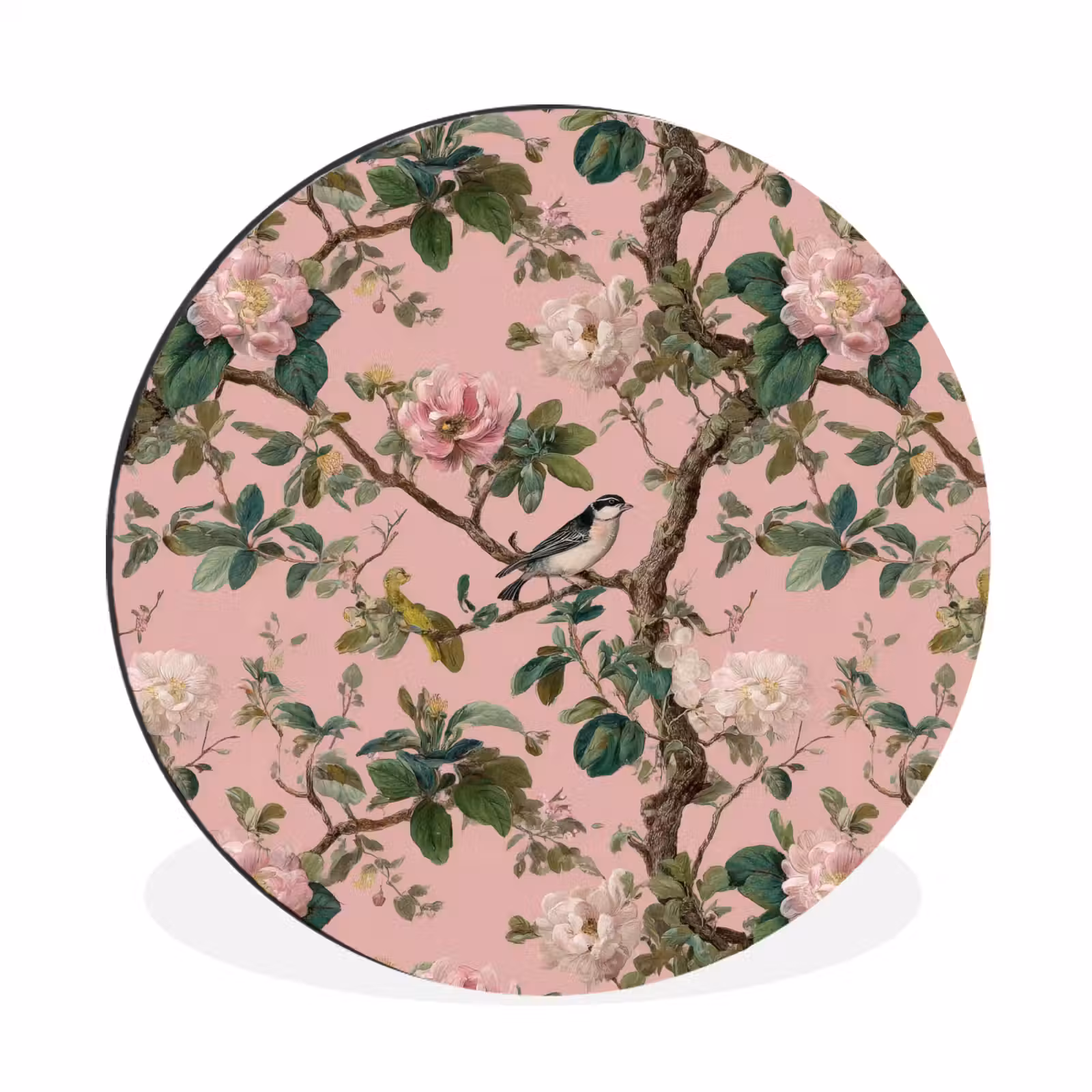 Wandcirkel - Aluminium - Pioenrozen - Botanisch - Vogel — 1