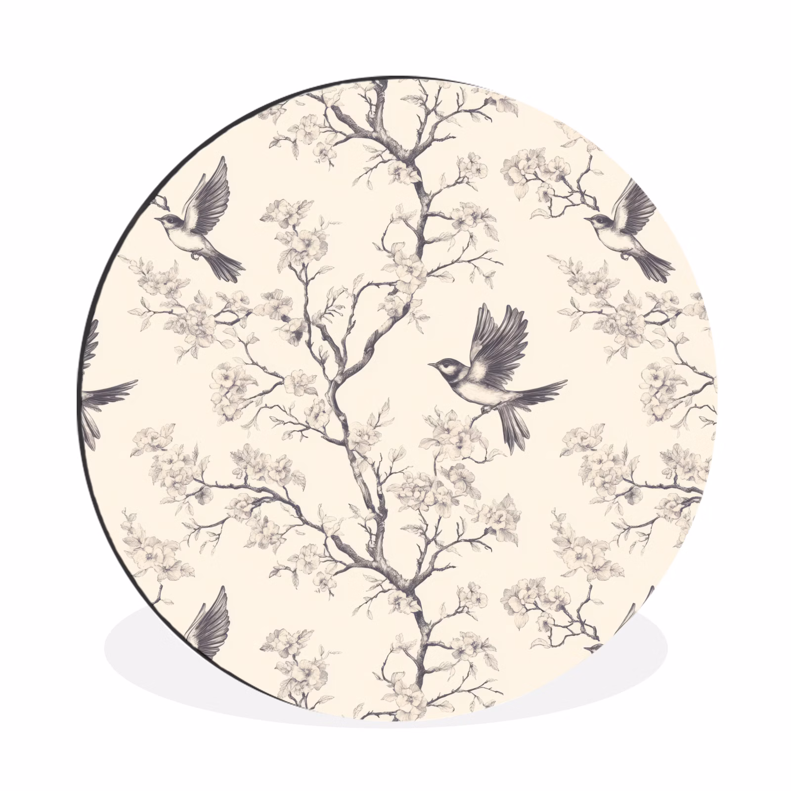 Wandcirkel - Aluminium - Takken - Vogels - Beige — 1