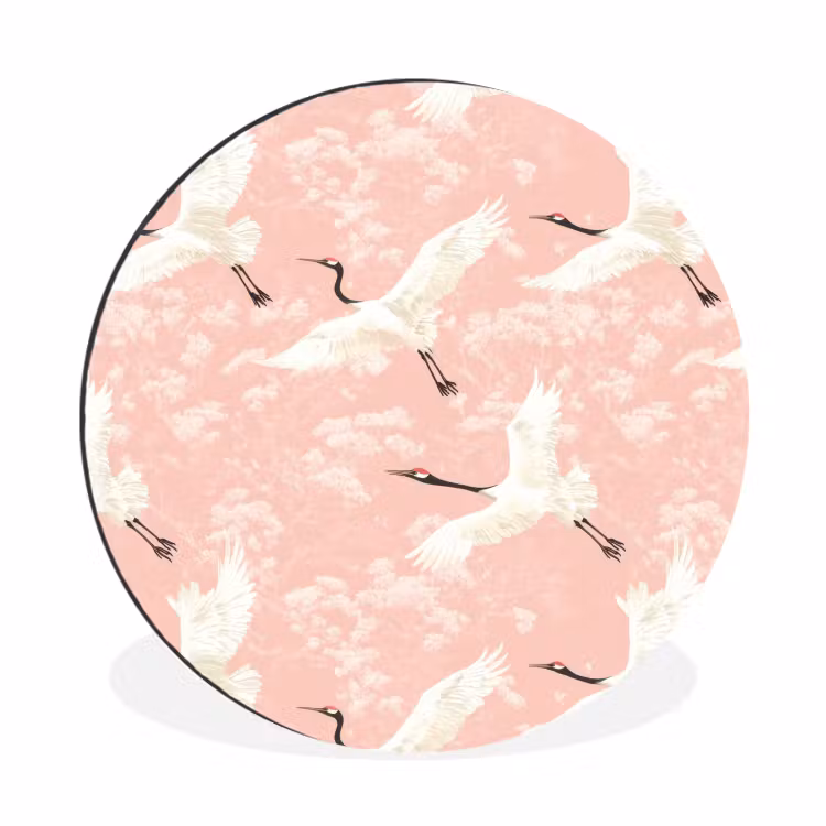 Wandcirkel - Aluminium - Kraanvogels - Bloesem - Roze — 1