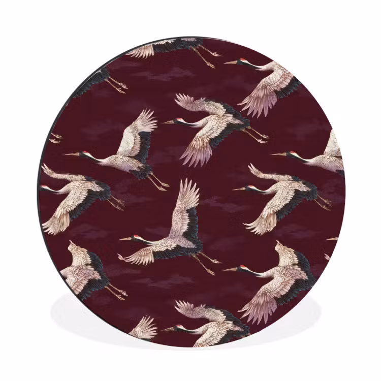 Wandcirkel - Aluminium - Kraanvogels - Klassiek - Bordeaux — 1
