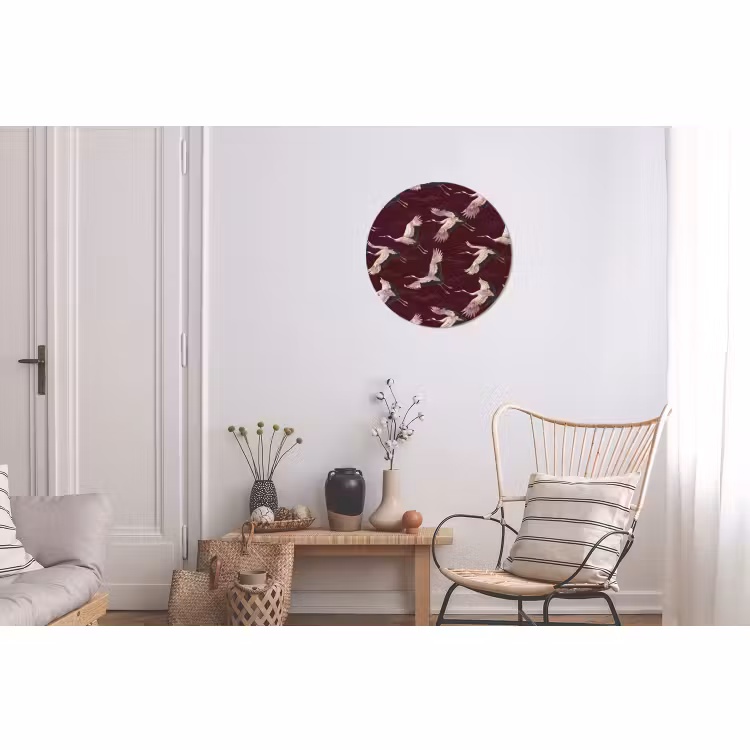Wandcirkel - Aluminium - Kraanvogels - Klassiek - Bordeaux — 2
