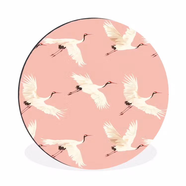 Wandcirkel - Aluminium - Modern - Kraanvogels - Roze — 1