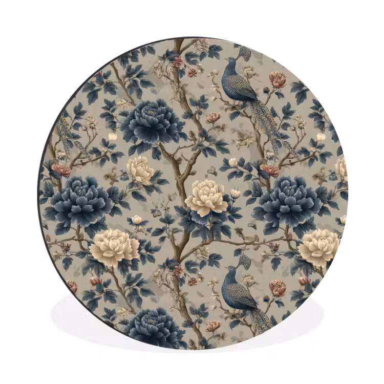 Wandcirkel - Aluminium - Pauw - Bloemen - Blauw — 1