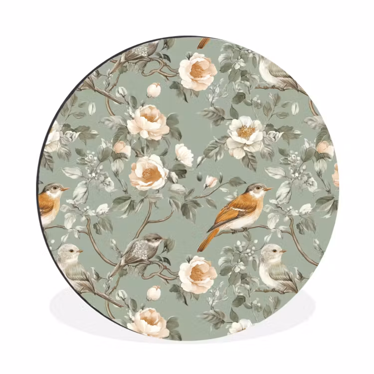 Wandcirkel - Aluminium - Roze - Vogels - Kleurrijk — 1