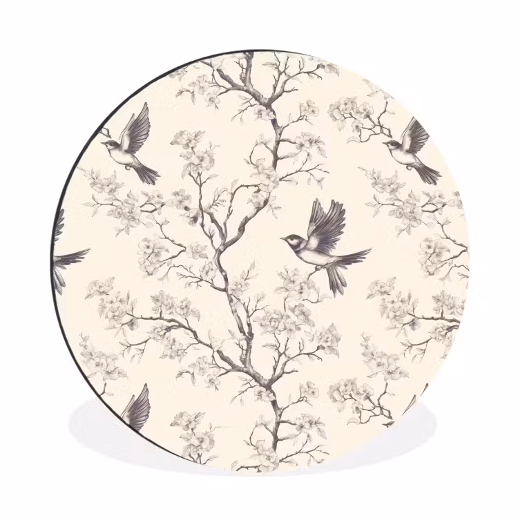 Wandcirkel - Aluminium - Takken - Vogels - Beige — 1