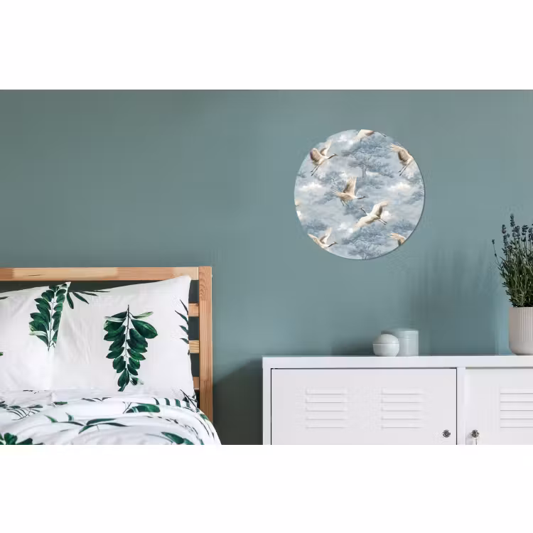 Wandcirkel - Aluminium - Wolken - Kraanvogels - Blauw — 4