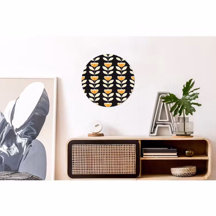 Wandcirkel - Aluminium - Retro - Bloem - Zwart - Okergeel — 3