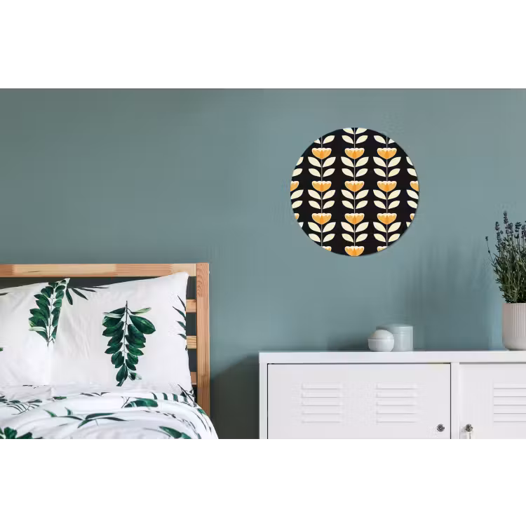 Wandcirkel - Aluminium - Retro - Bloem - Zwart - Okergeel — 4