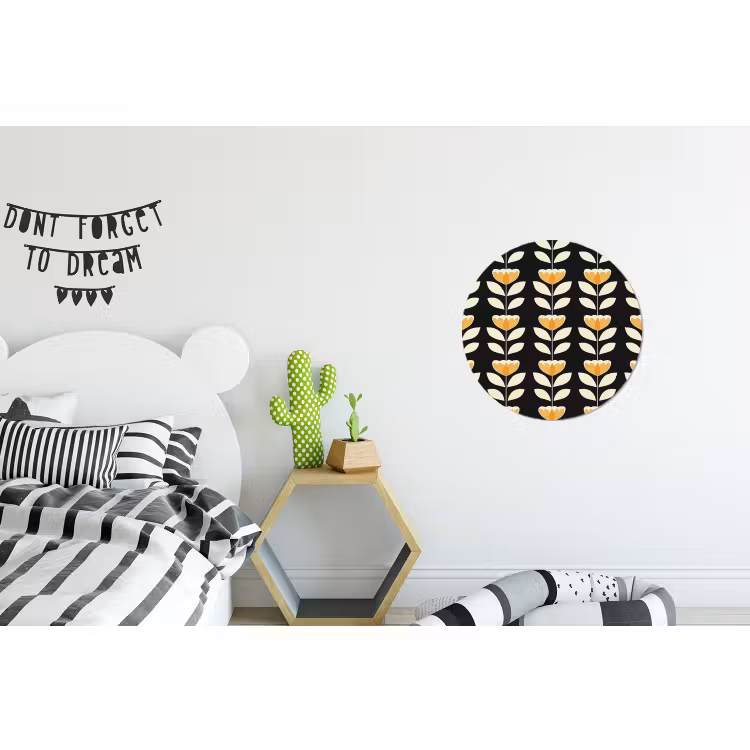 Wandcirkel - Aluminium - Retro - Bloem - Zwart - Okergeel — 5