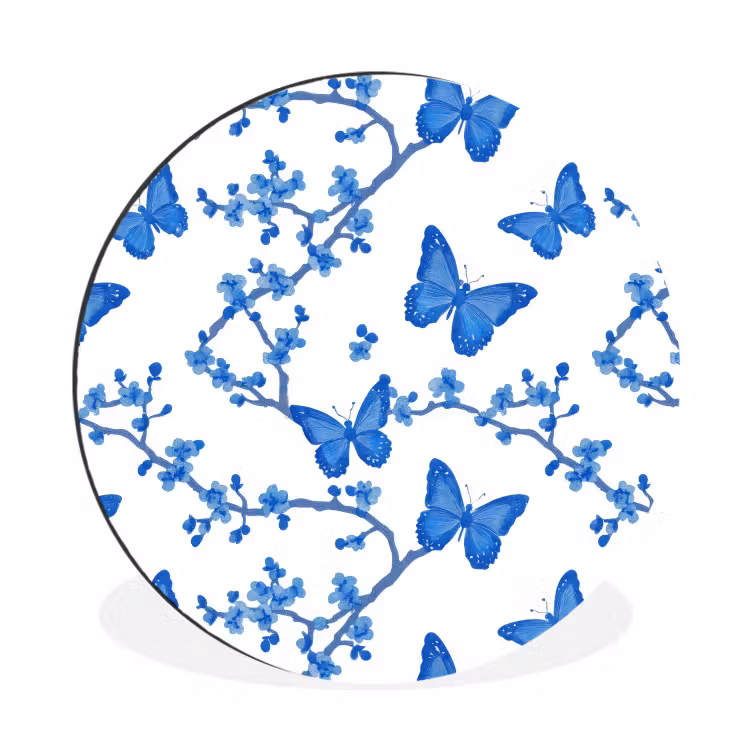 Wandcirkel - Aluminium - Vlinder - Bloemen - Blauw — 1