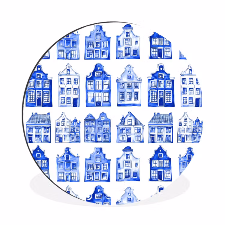 Wandcirkel - Aluminium - Patroon - Huizen - Blauw — 1