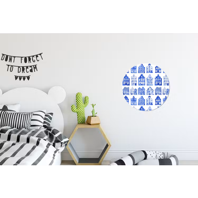 Wandcirkel - Aluminium - Patroon - Huizen - Blauw — 5