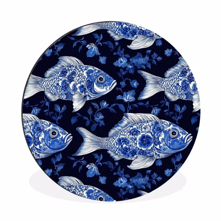 Wandcirkel - Aluminium - Vissen - Bloemen - Blauw — 1