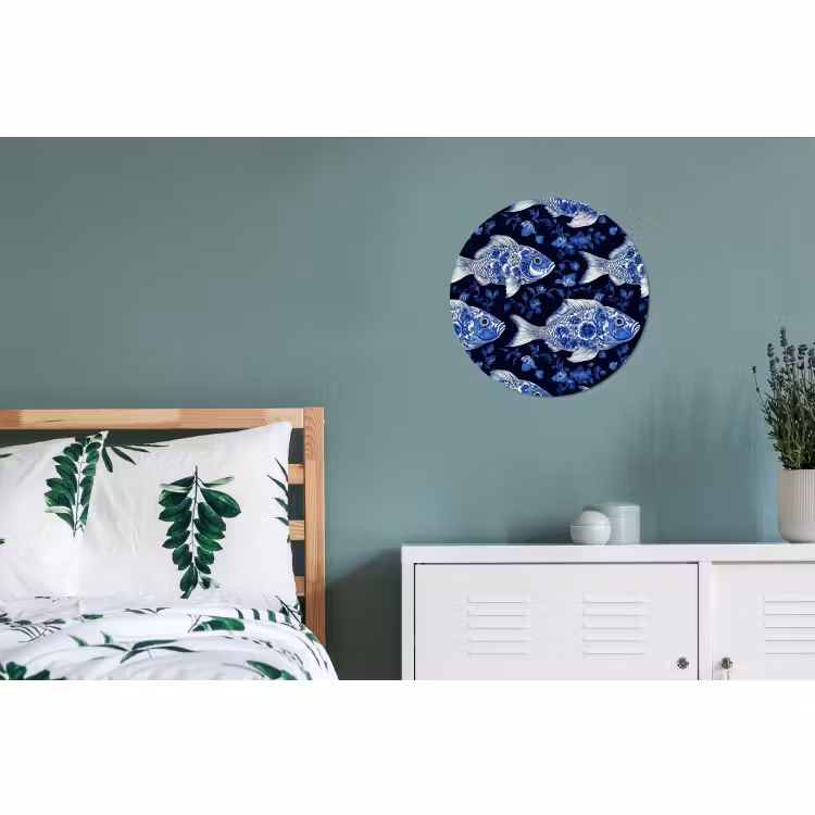 Wandcirkel - Aluminium - Vissen - Bloemen - Blauw — 4