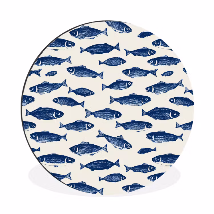 Wandcirkel - Aluminium - Vissen - Patroon - Blauw - Wit — 1