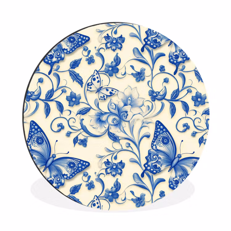 Wandcirkel - Aluminium - Vlinders - Bloemen - Blauw - Botanisch — 1