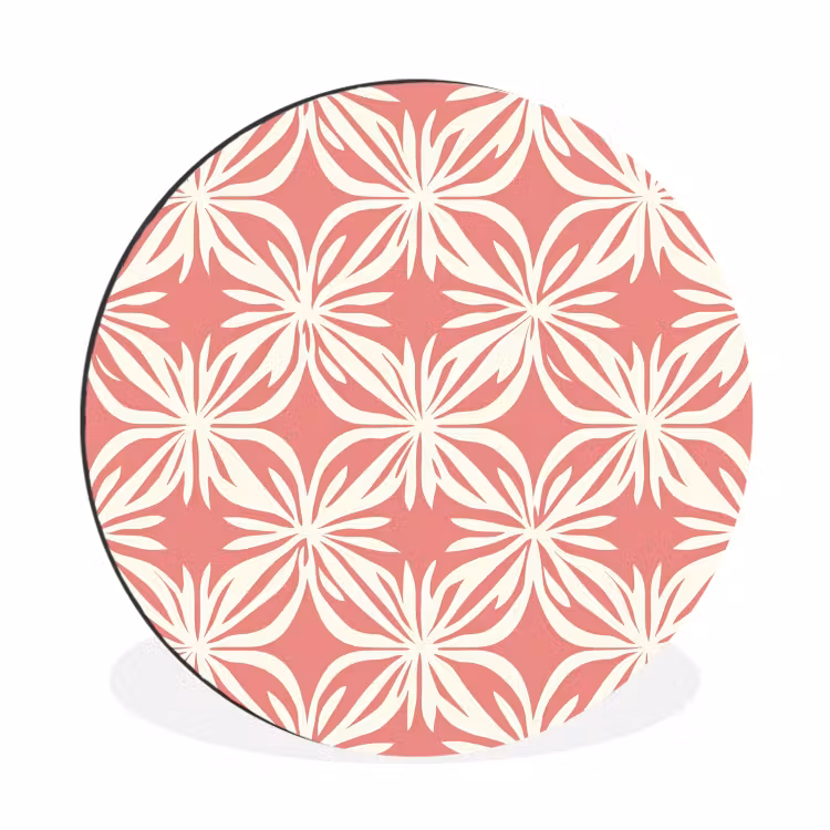 Wandcirkel - Aluminium - Roze - Bloemenmotief - Wit - Modern — 1
