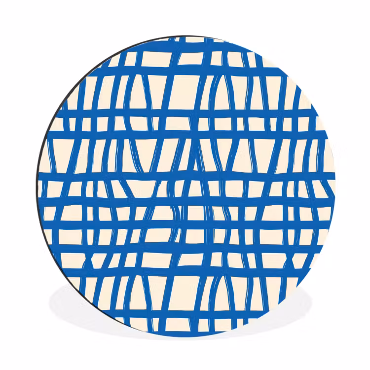 Wandcirkel - Aluminium - Ruitpatroon - Blauw - Crème — 1