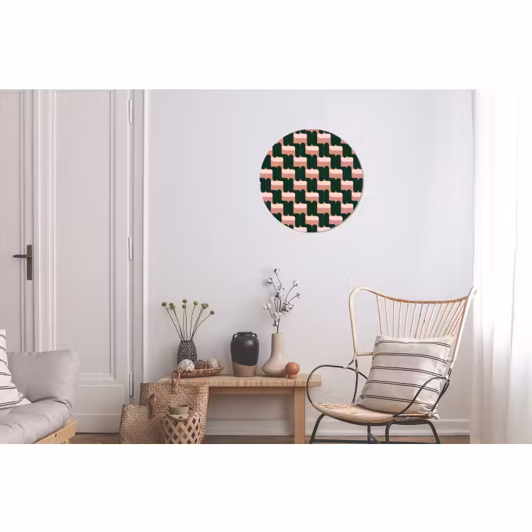 Wandcirkel - Aluminium - Vlechtpatroon - Groen - Roze - Geometrisch — 2