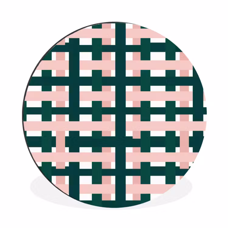 Wandcirkel - Aluminium - Vlechtpatroon - Groen - Roze - Grafisch — 1