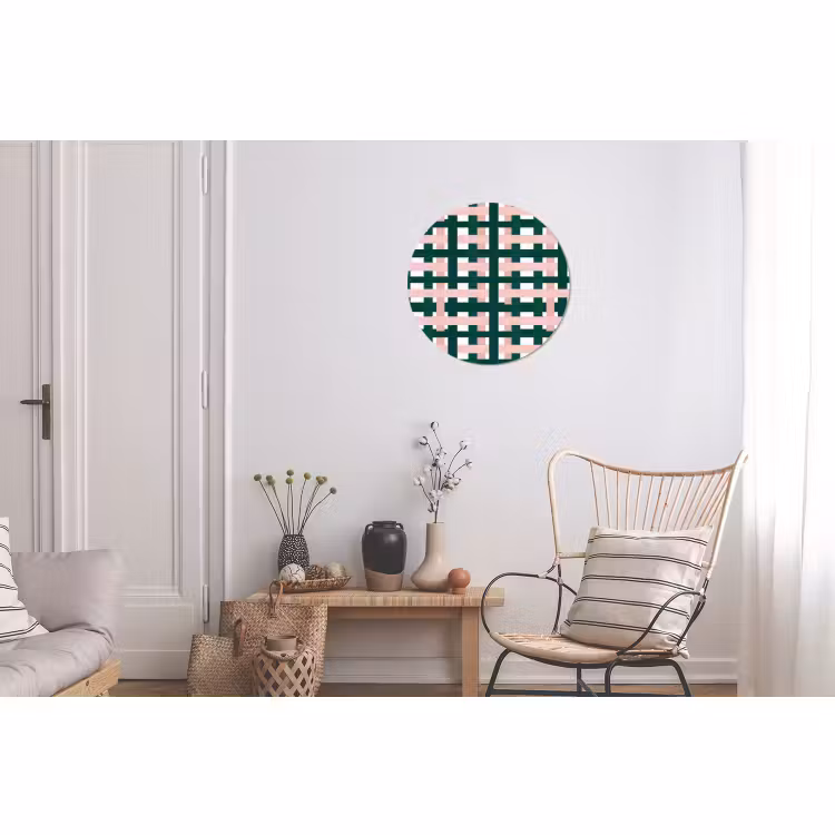 Wandcirkel - Aluminium - Vlechtpatroon - Groen - Roze - Grafisch — 2
