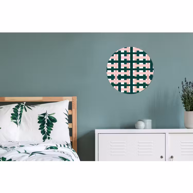 Wandcirkel - Aluminium - Vlechtpatroon - Groen - Roze - Grafisch — 4