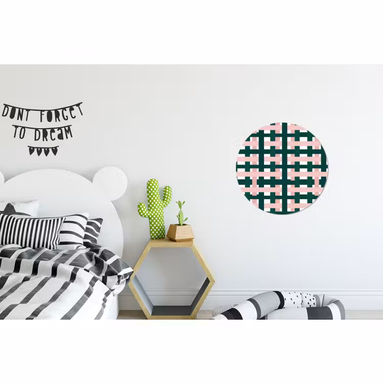 Wandcirkel - Aluminium - Vlechtpatroon - Groen - Roze - Grafisch — 5