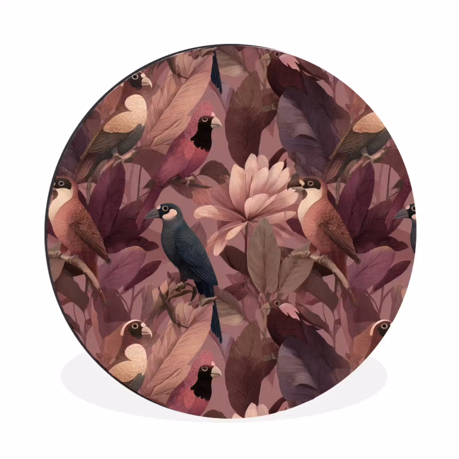 Wandcirkel - Aluminium - Vogels - Bladeren - Roze — 1