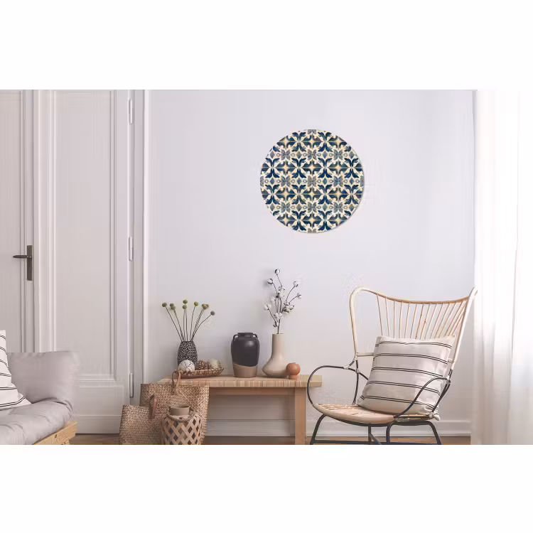 Wandcirkel - Aluminium - Tegel - Patroon - Blauw - Beige — 2