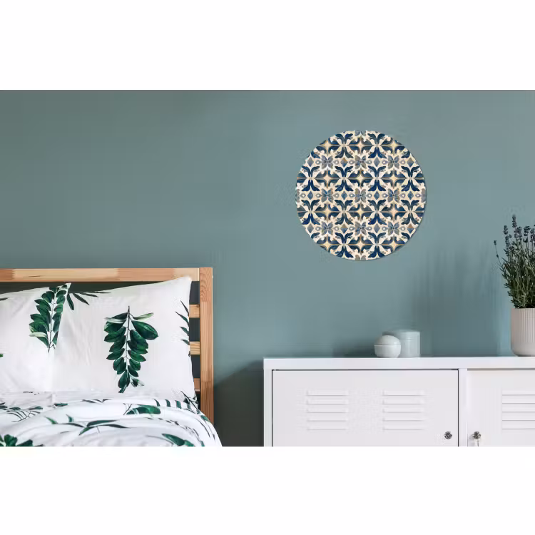 Wandcirkel - Aluminium - Tegel - Patroon - Blauw - Beige — 4